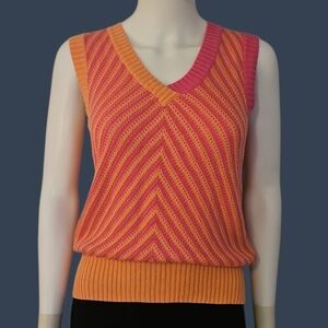 Bright Colorful Knit Two-tone V-Neck Chevron Sleeveless Sweater